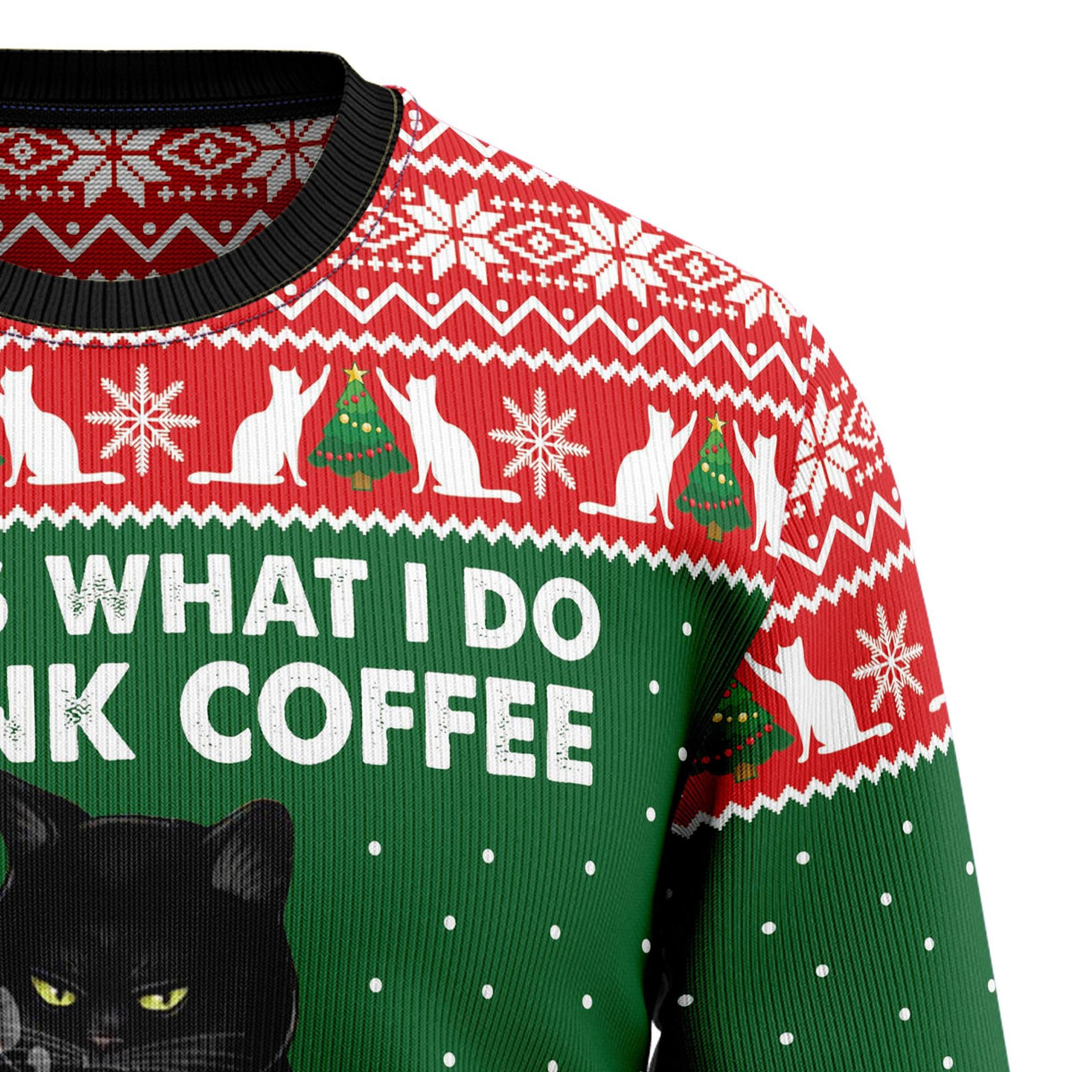 Black cat drink coffee 3D Christmas Sweater - Holiday Gift product image 3