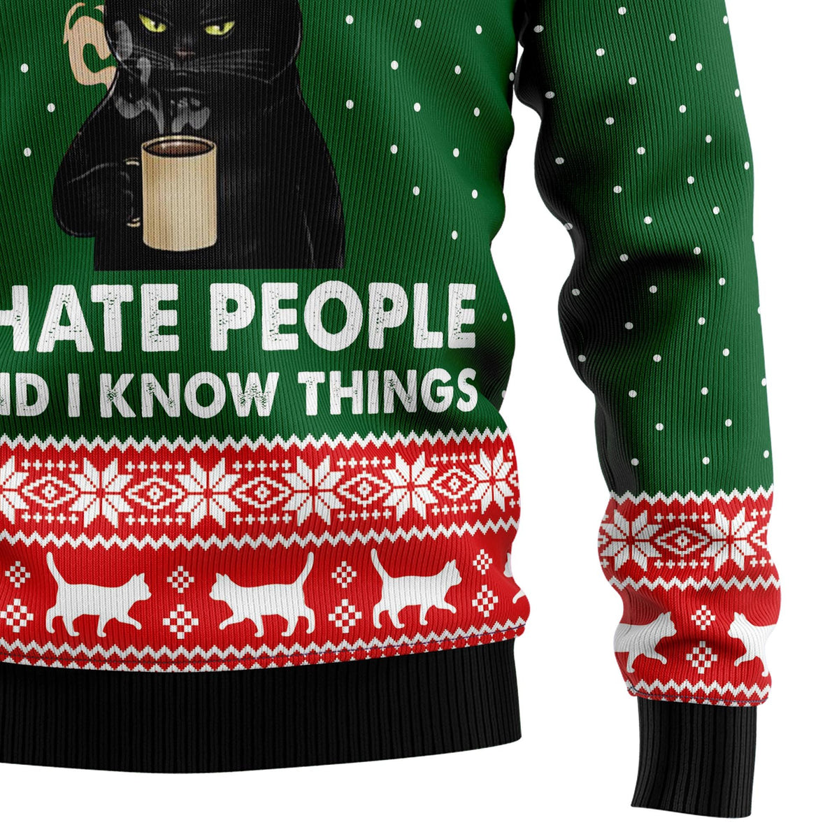 Black cat drink coffee 3D Christmas Sweater - Holiday Gift product image 4