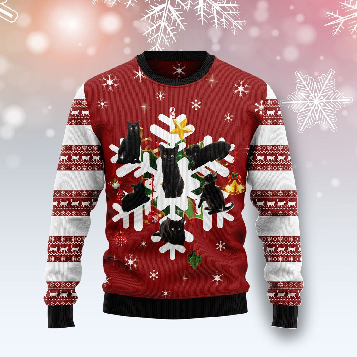 Black Cat snowflake 3D Christmas Sweater - Holiday Gift product image