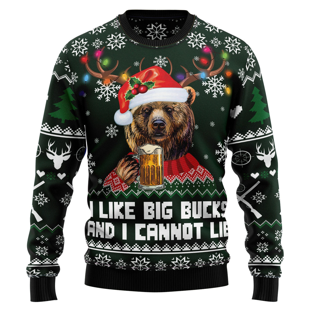 Bear i like big bucks and i cannot lie 3D Christmas Sweater - Holiday Gift product image