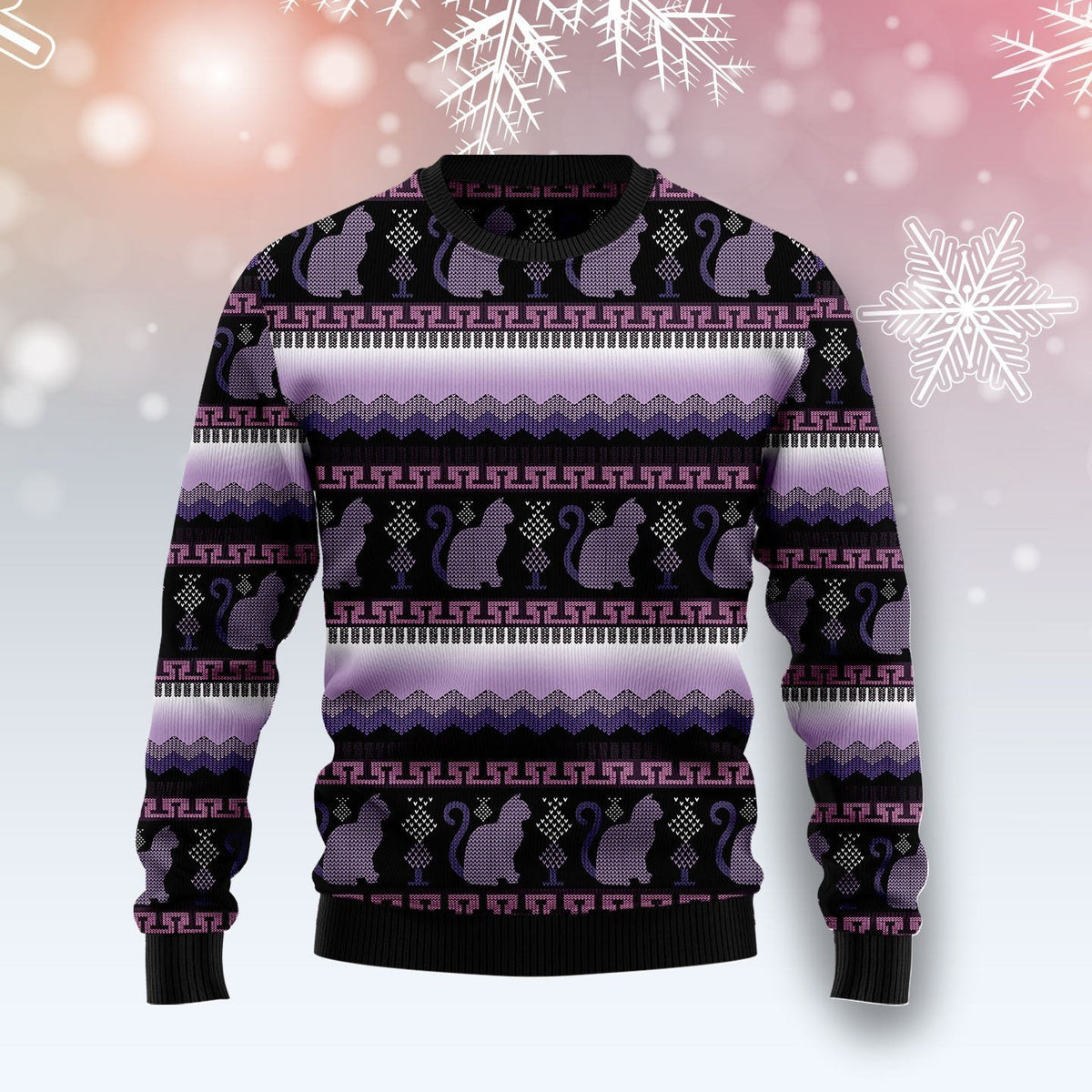 Cat purple pattern 3D Christmas Sweater - Holiday Gift product image