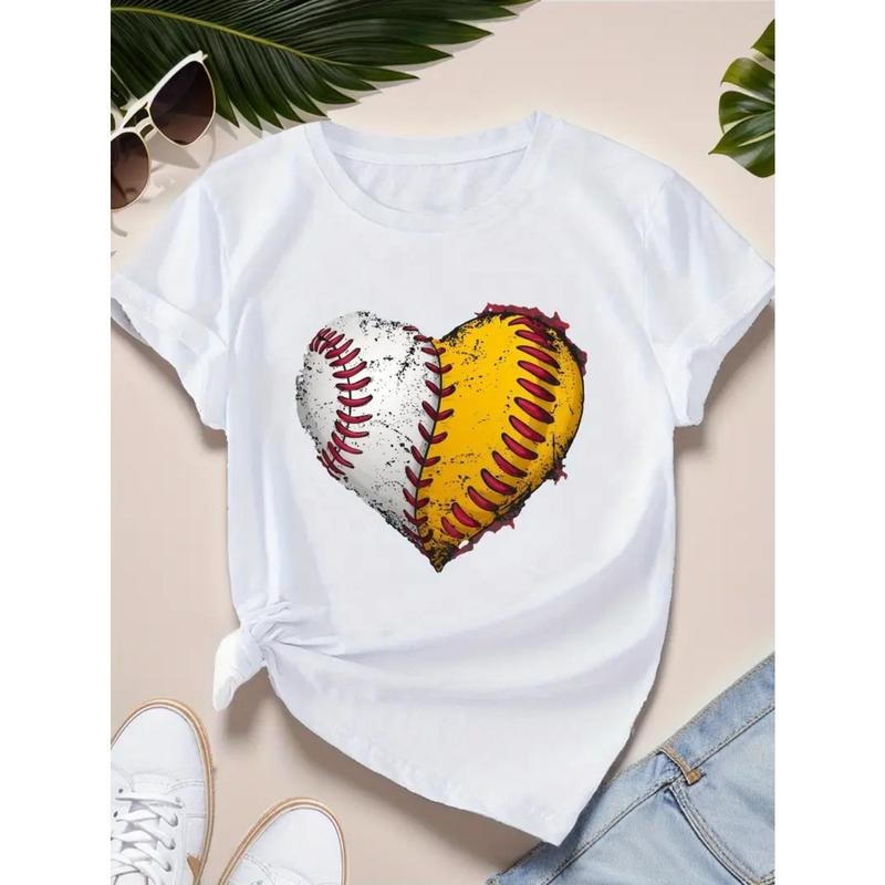 1pc Softball Heart Pattern Casual Round Neck Short - Adult & Kids T-Shirts, Sweatshirts & Hoodies apparel design preview 1