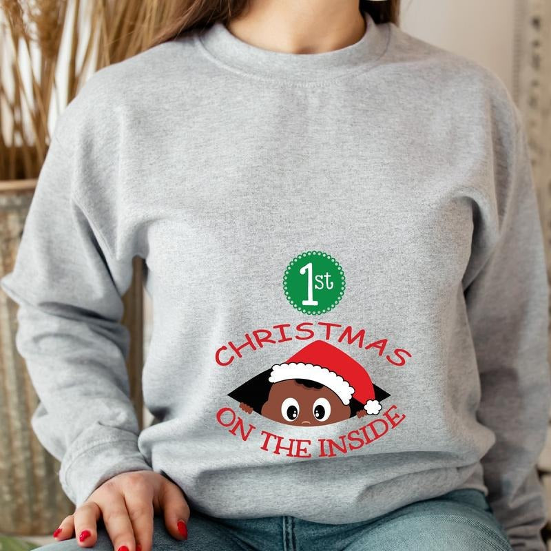 1st Inside Afro Baby Announcement Santa Pregnant Wife - Adult & Kids T-Shirts, Sweatshirts & Hoodies apparel design preview 1