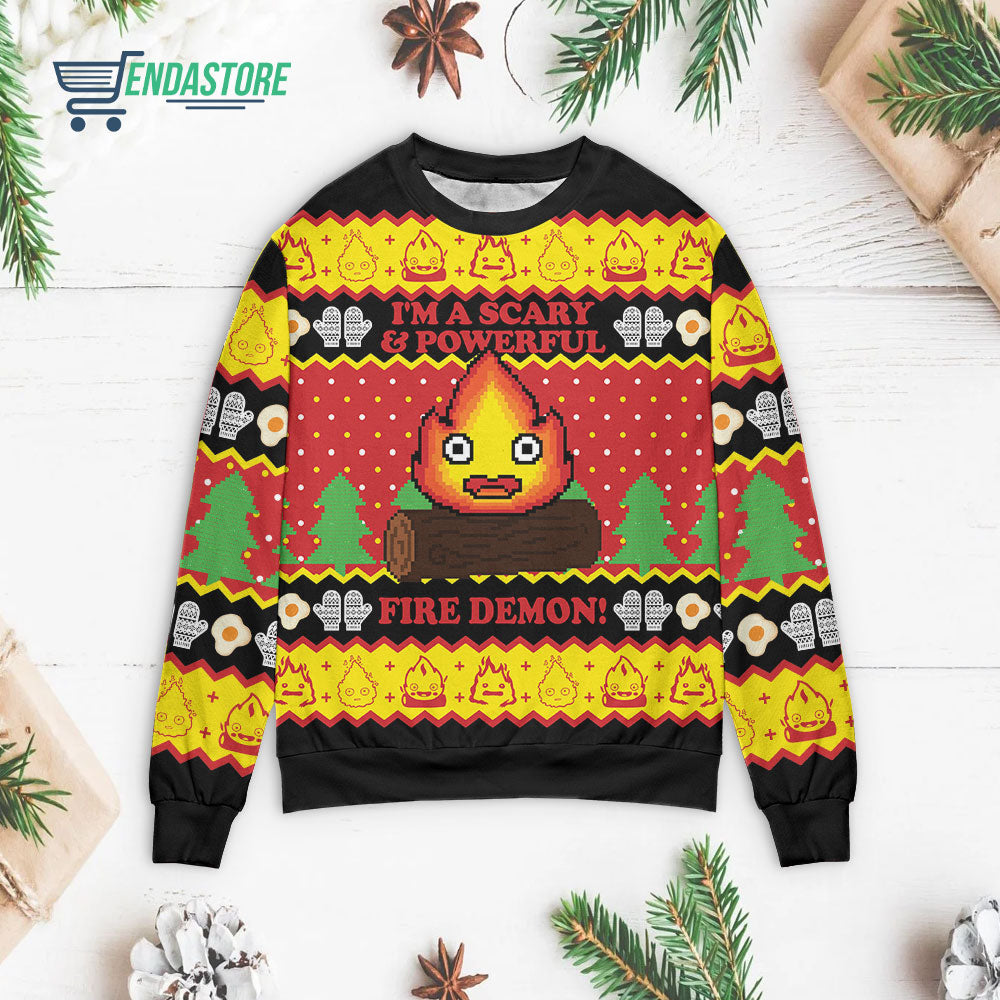 Calcifer I’m a scary and powerful fire demon 3D Christmas Sweater - Holiday Gift product image 2