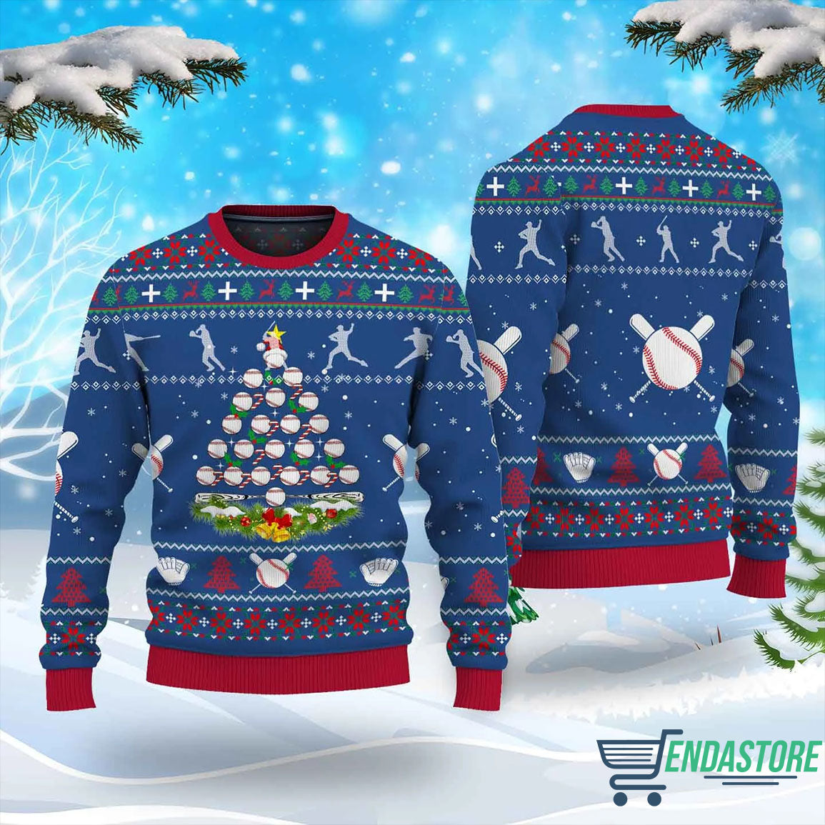 Baseball Pine Tree 3D Ugly Christmas Sweater - Holiday Gift product image