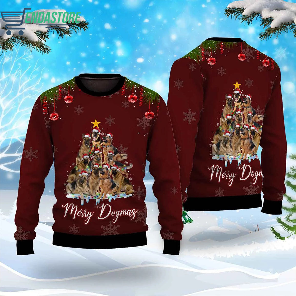 German Shepherd merry dogmas 3D Ugly Christmas Sweater - Holiday Gift product image