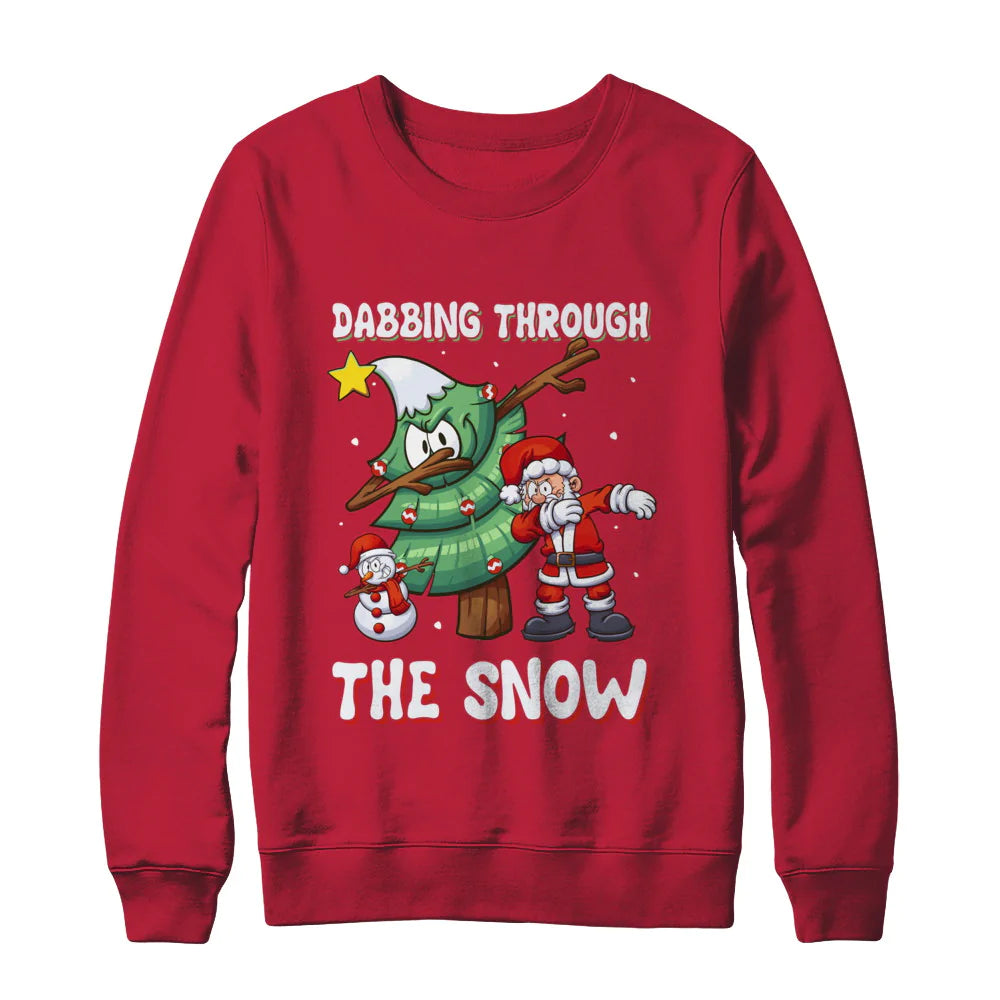 Santa snowman christmas tree dabbing through the snow Christmas Sweater - Holiday Gift product image 3