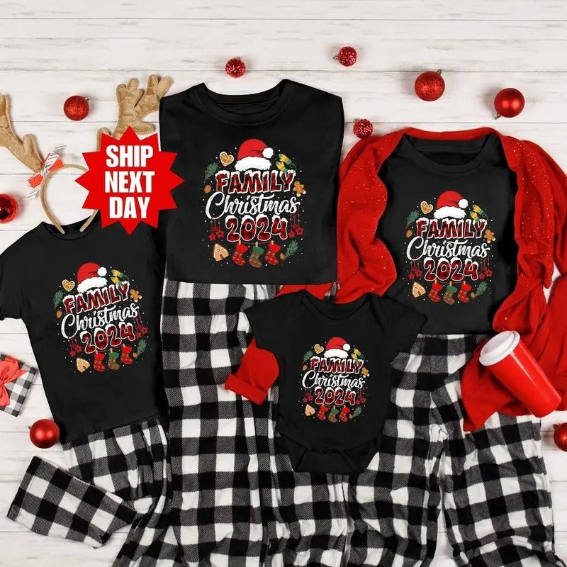 2024 Family Matching Pajamas Merry - Adult & Kids T-Shirts, Sweatshirts & Hoodies apparel design preview 1