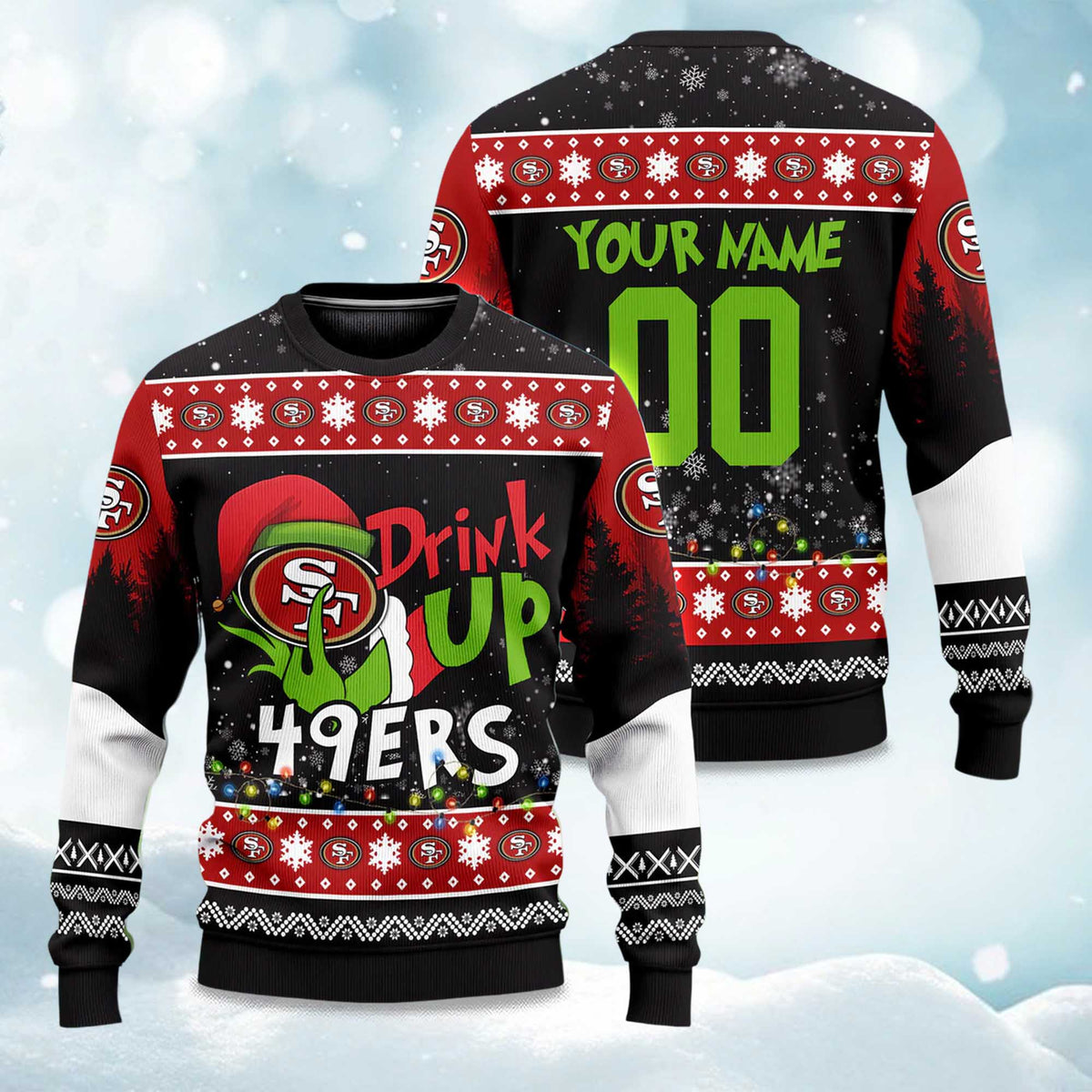 49ers Drink Up Grnch Ugly Christmas Sweater - Holiday Gift product image
