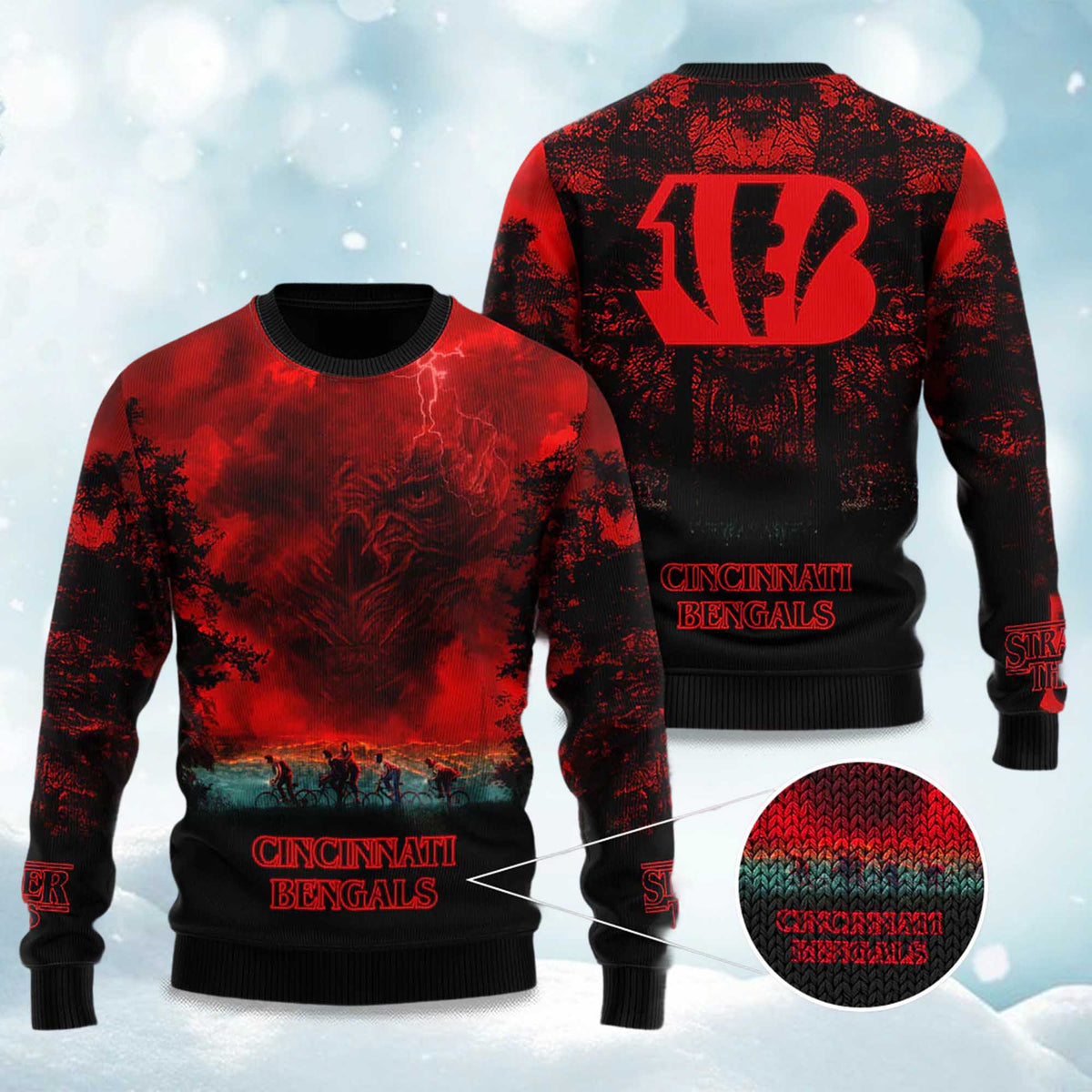 Bengals Stranger Things Ugly Christmas Sweater - Gift Idea product image