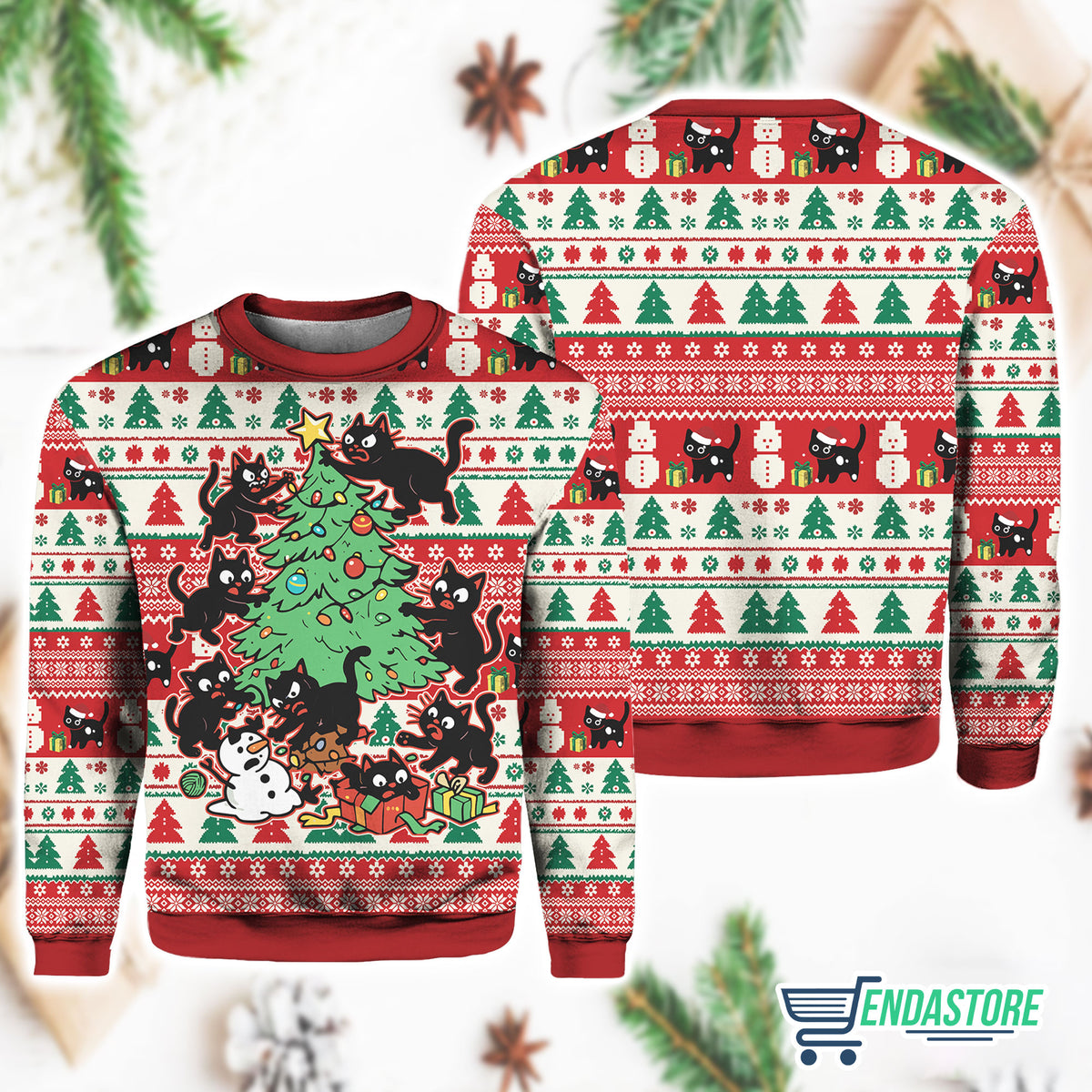 Black Cats Destroying Christmas Tree 3D Ugly Christmas Sweater - Holiday Gift product image