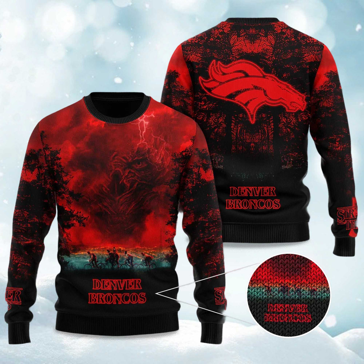 Broncos Stranger Things Ugly Christmas Sweater - Gift Idea product image