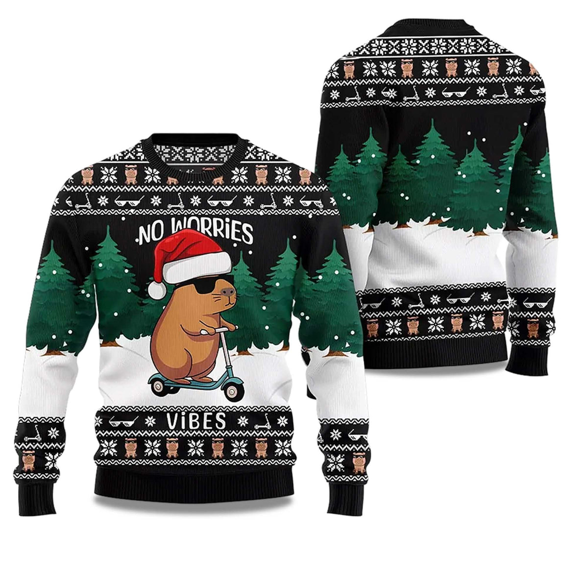 Capybara No Worries Vibes Ugly Christmas Sweater - Holiday Gift product image