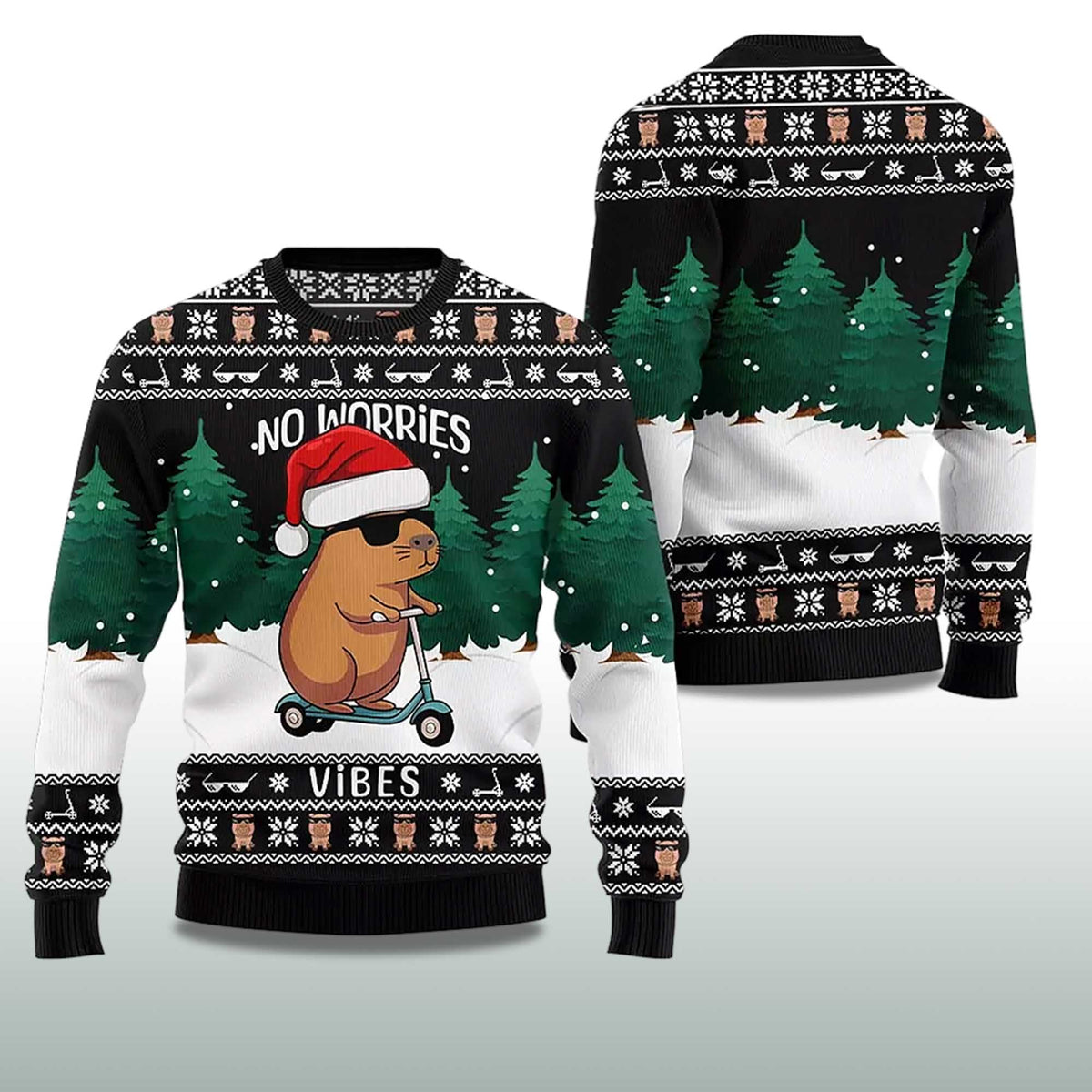Capybara No Worries Vibes Ugly Christmas Sweater - Holiday Gift product image 4