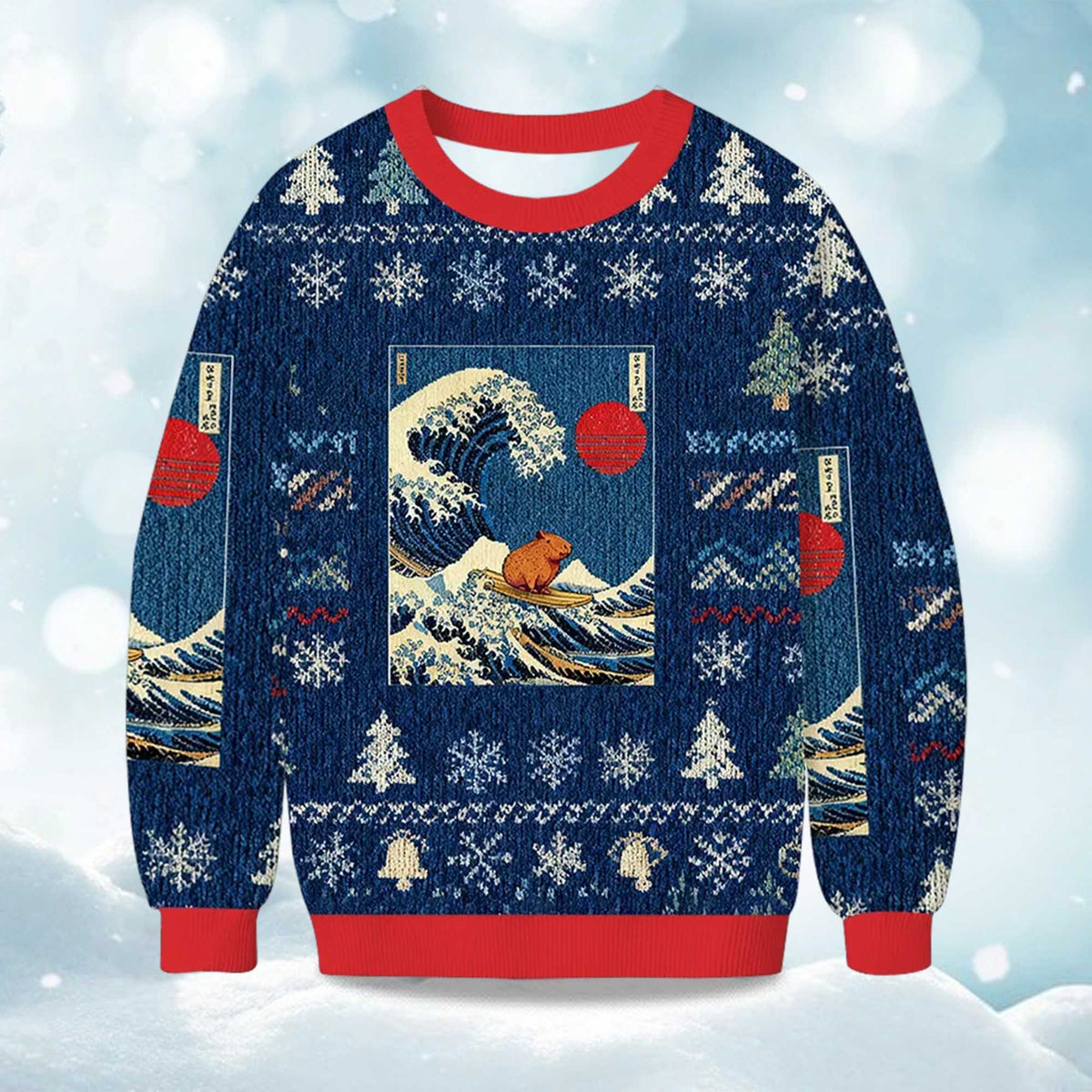 Capybara Surfing Ugly Christmas Sweater - Holiday Gift product image