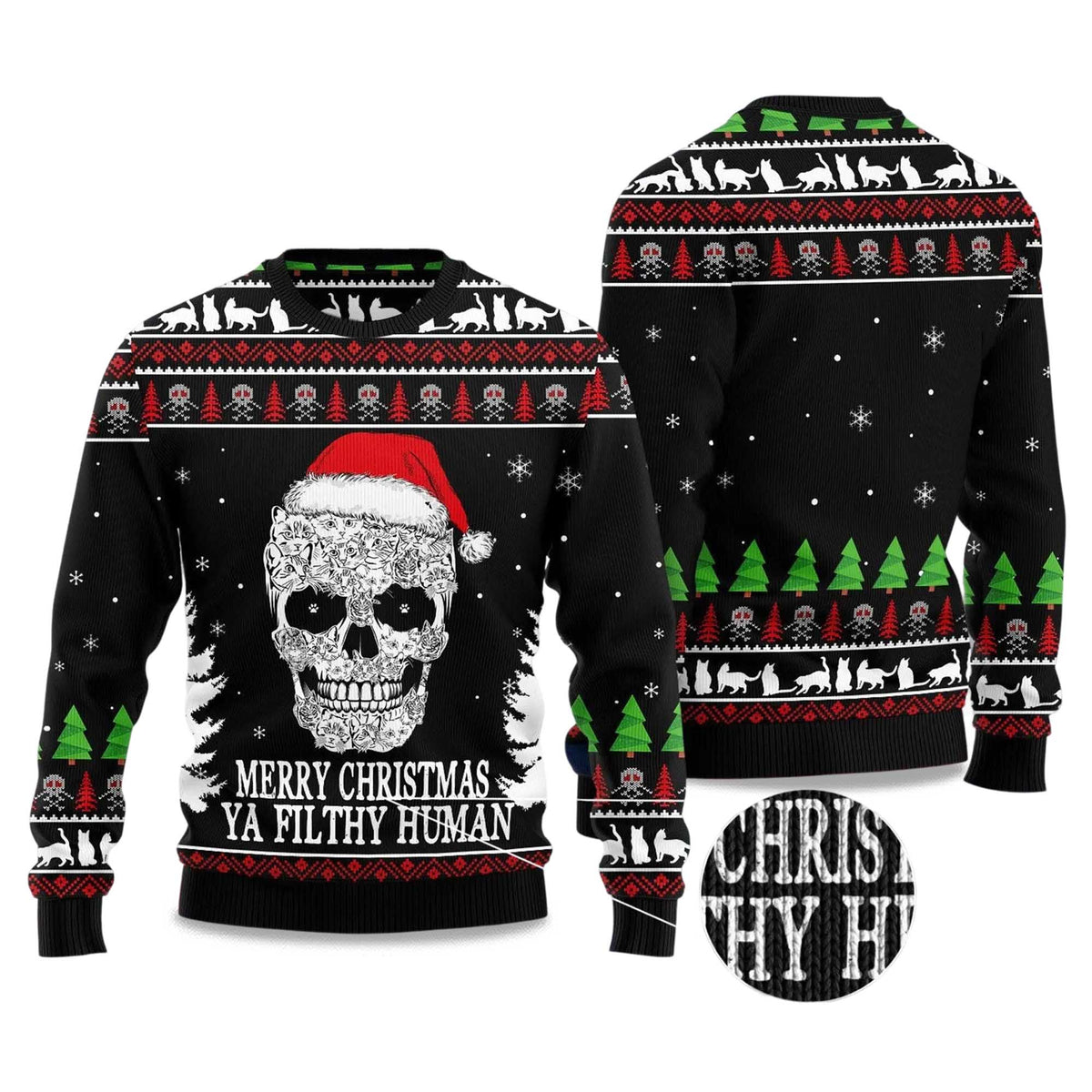 Cat Skull Santa Ugly Christmas Sweater - Holiday Gift product image