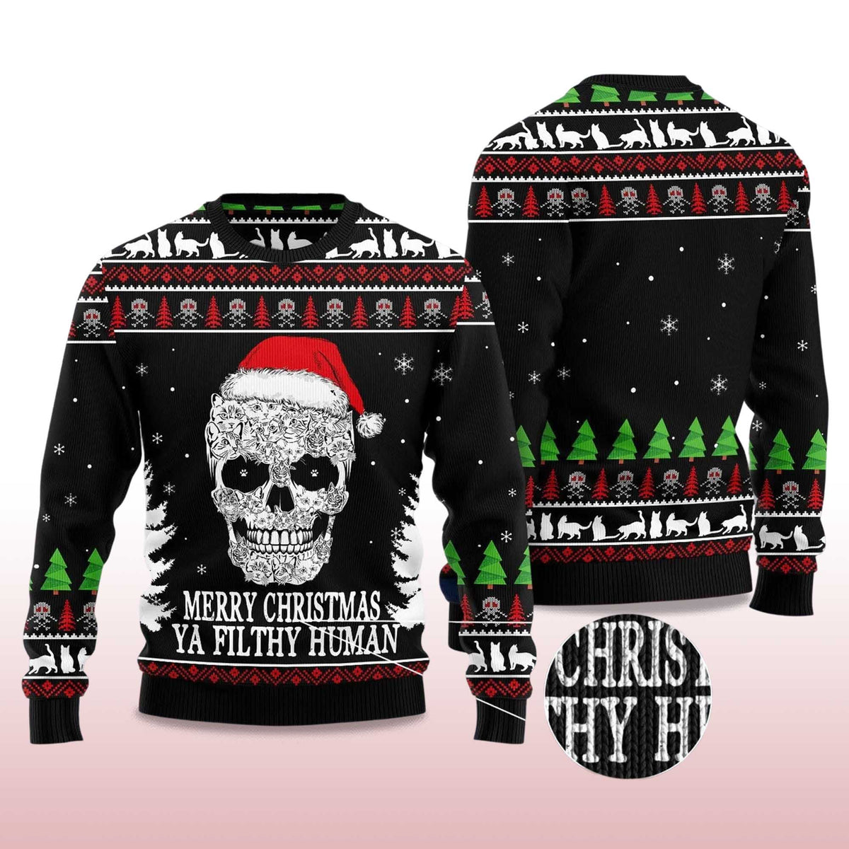 Cat Skull Santa Ugly Christmas Sweater - Holiday Gift product image 4