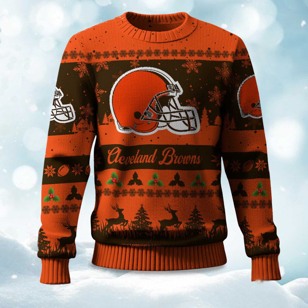 Christmas Browns Festive Reindeer & Tree Ugly Christmas Sweater - Holiday Gift product image