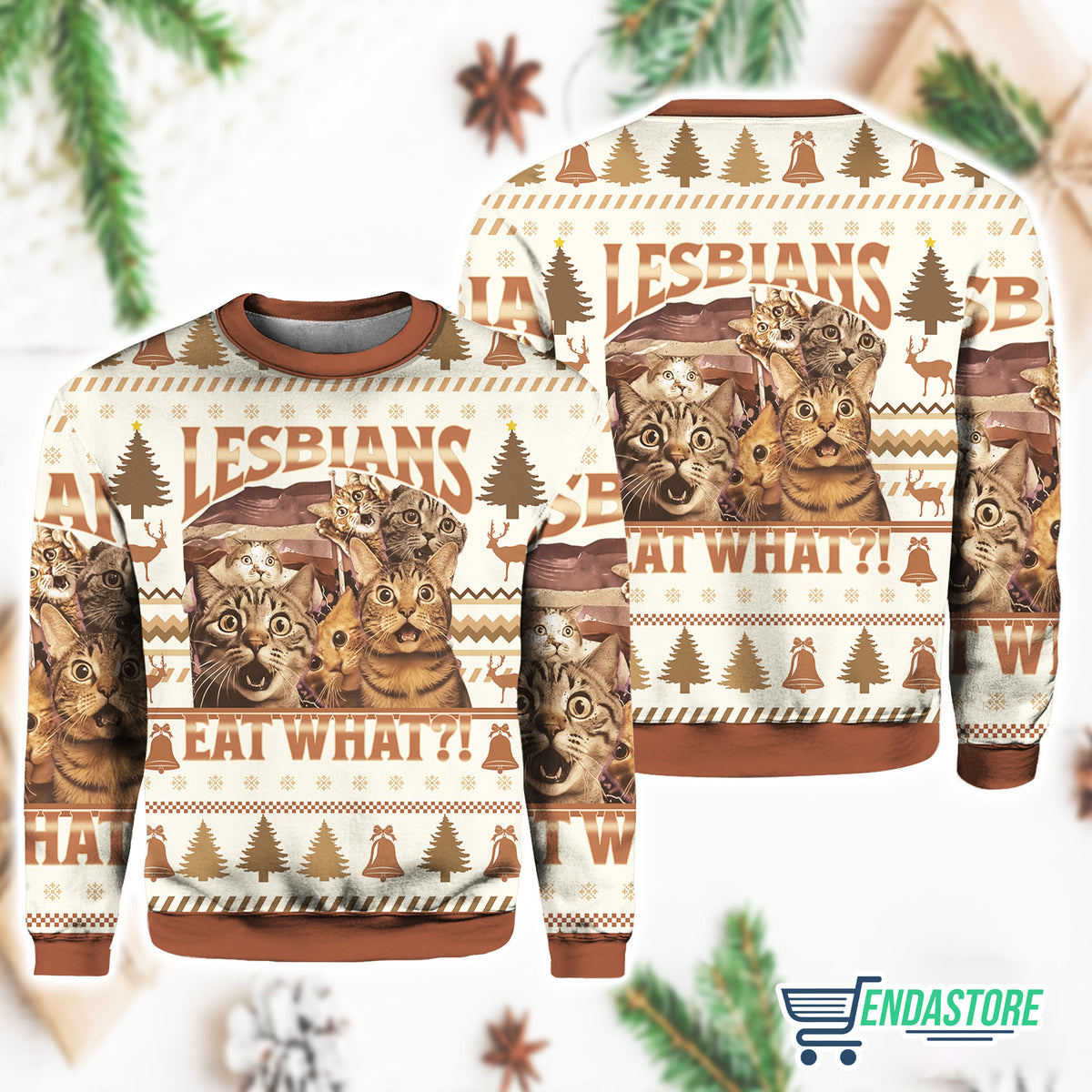 Christmas Cat Lesbians Eat What 3D Ugly Christmas Sweater - Holiday Gift product image
