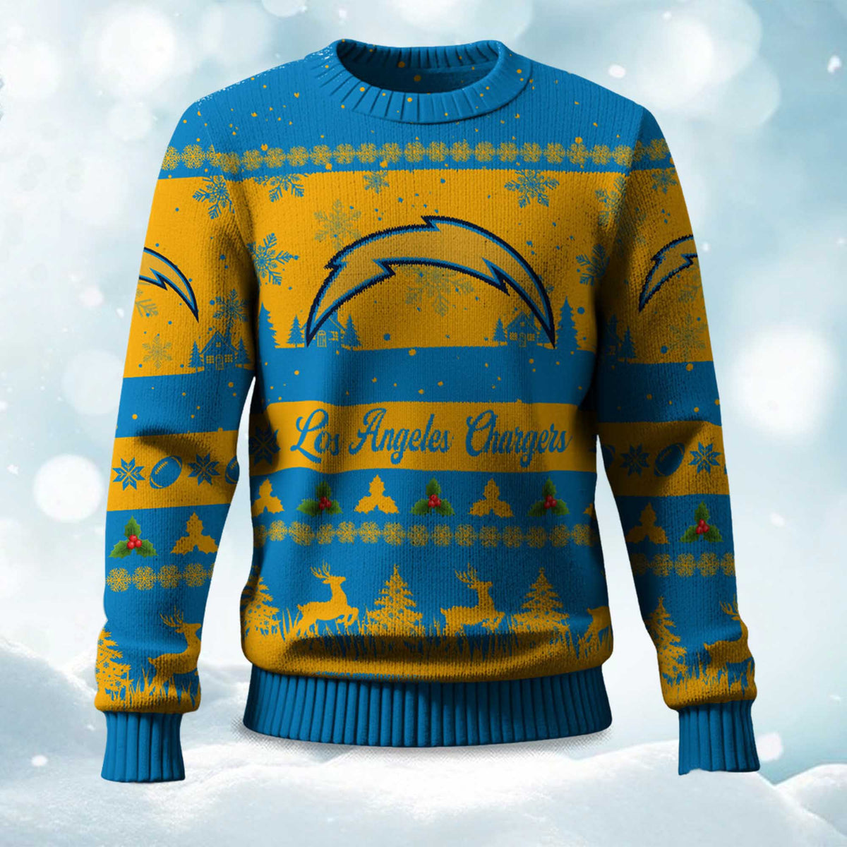 Christmas Chargers Festive Reindeer & Tree Ugly Christmas Sweater - Holiday Gift product image
