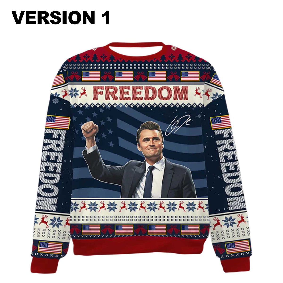 Christmas Freedom Charlie Kirk Ugly Christmas Sweater - Holiday Gift product image