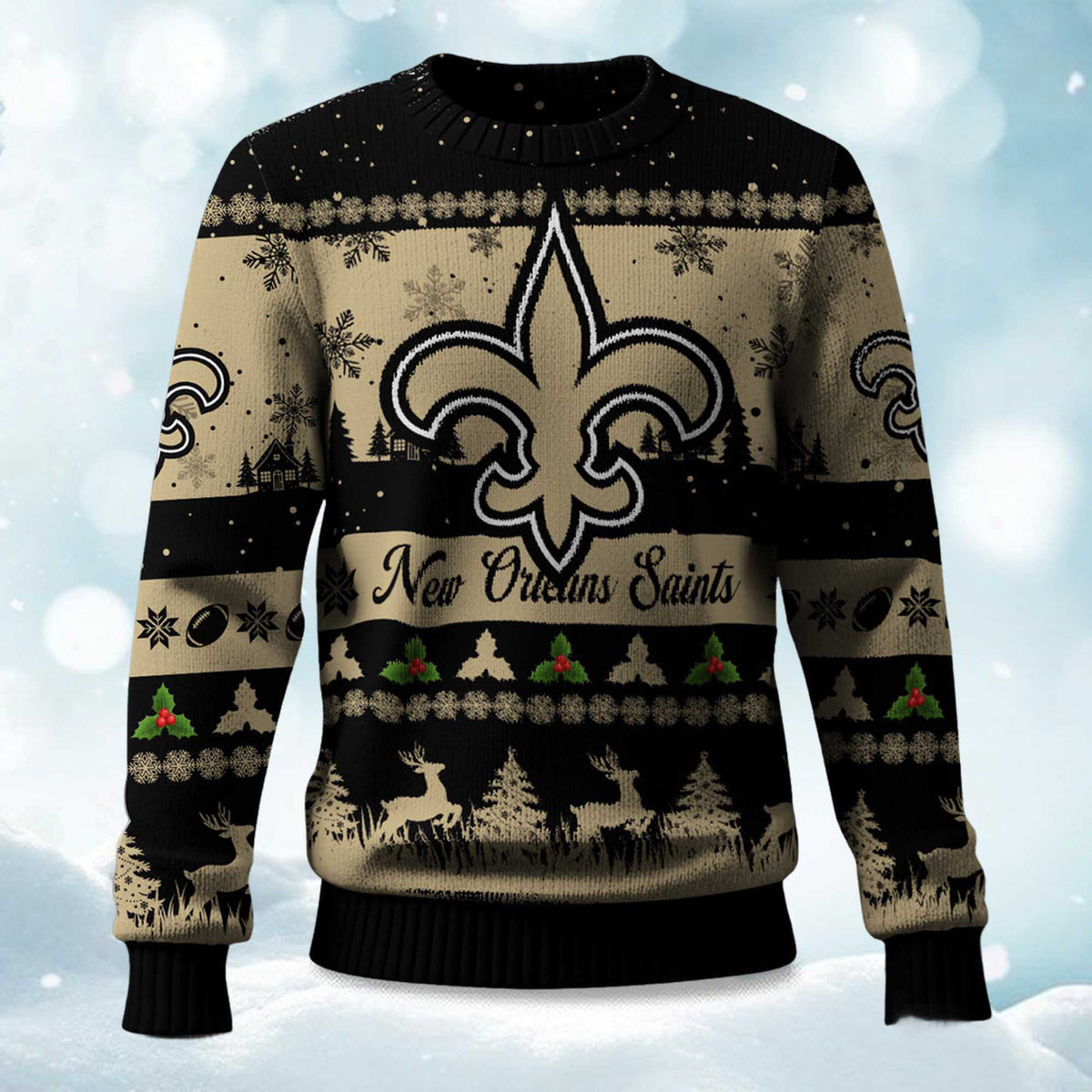 Christmas Saints Festive Reindeer & Tree Ugly Christmas Sweater - Holiday Gift product image