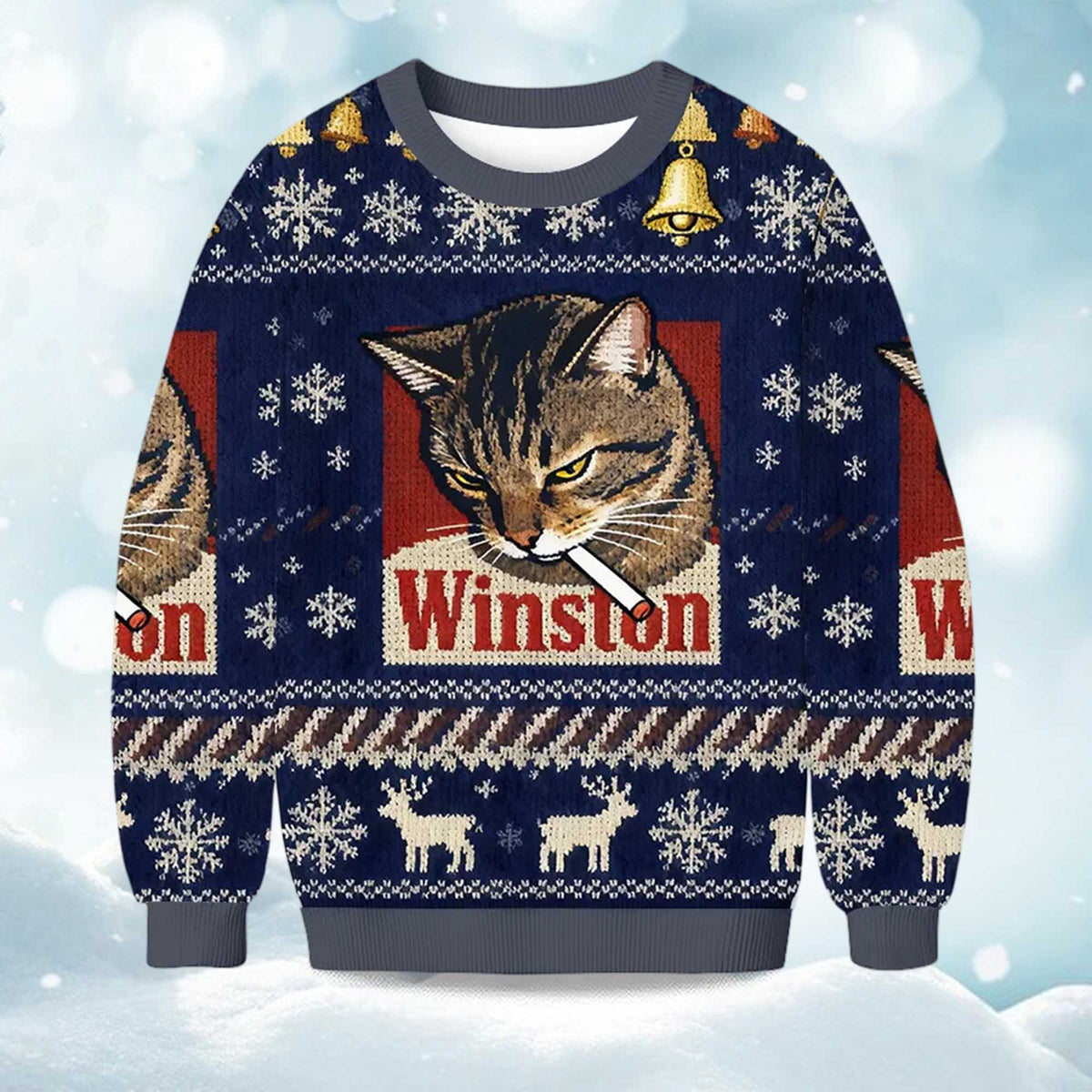 Christmas Winston Smoking Cat Ugly Christmas Sweater - Holiday Gift product image