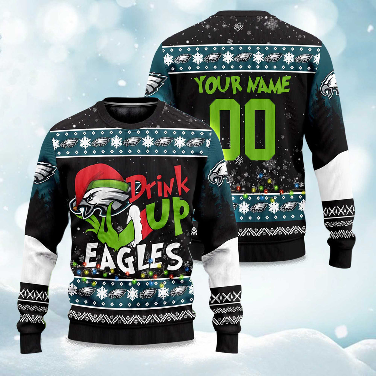 Eagles Drink Up Grnch Ugly Christmas Sweater - Holiday Gift product image