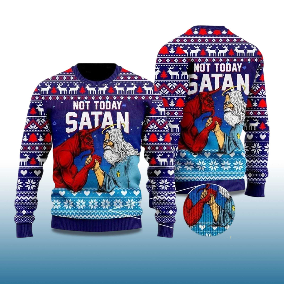 Jesus Not Today Satan Ugly Christmas Sweater - Holiday Gift product image 4