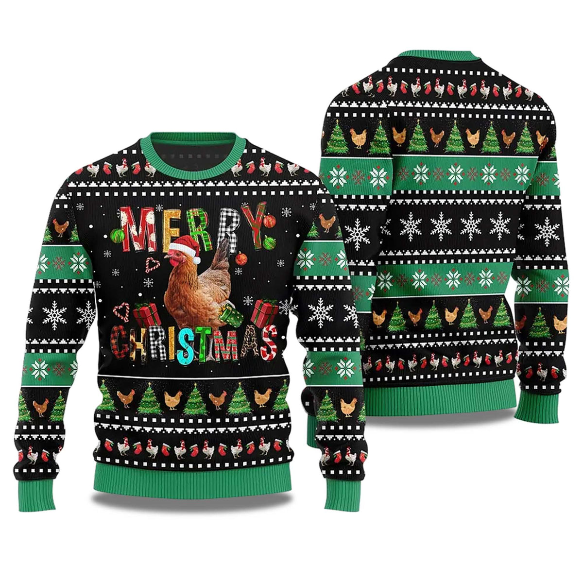 Merry Christmas Chicken Ugly Christmas Sweater - Holiday Gift product image
