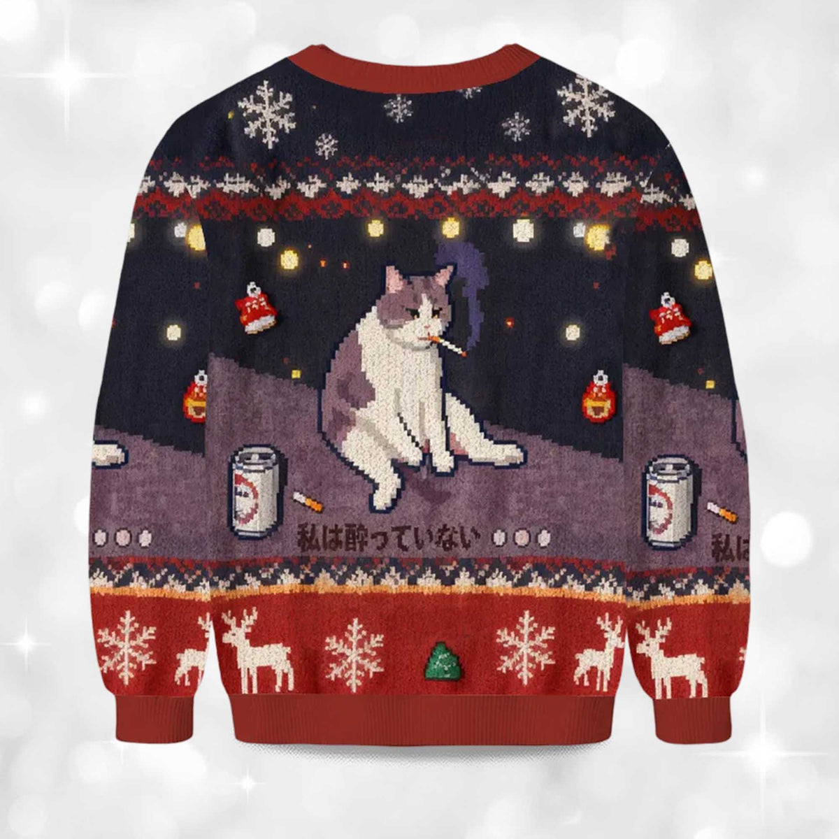 No Drunk Smoking Cat Funny Meme Ugly Christmas Sweater - Holiday Gift product image 4