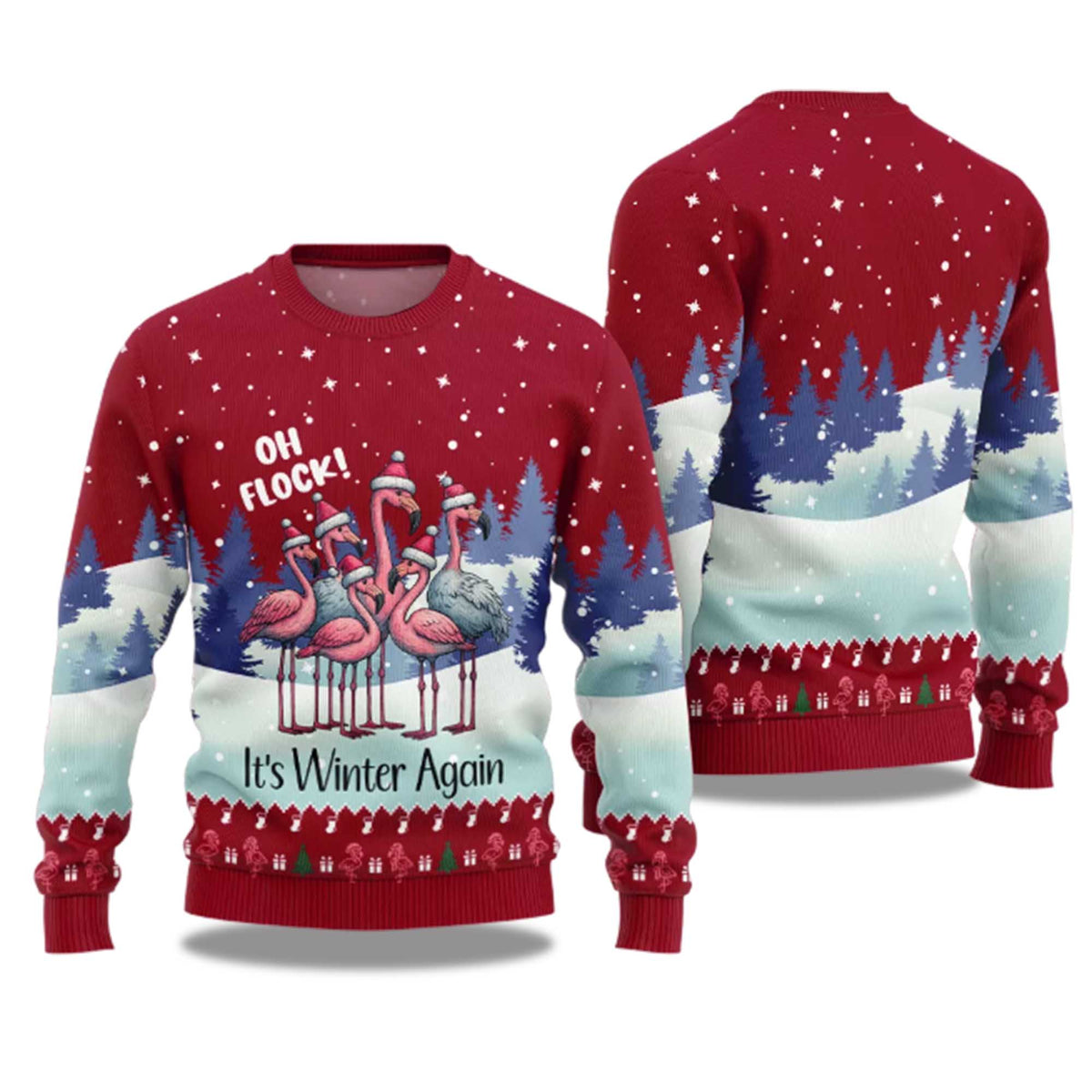Oh Flock It’s Winter Again Flamingo Ugly Christmas Sweater - Holiday Gift product image