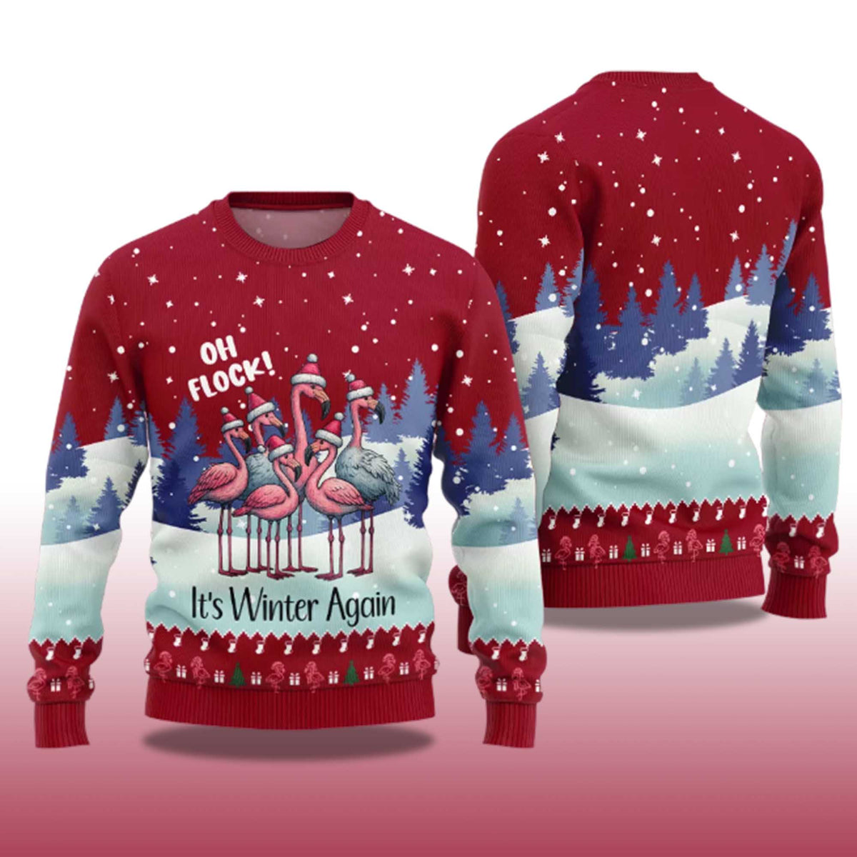 Oh Flock It’s Winter Again Flamingo Ugly Christmas Sweater - Holiday Gift product image 4