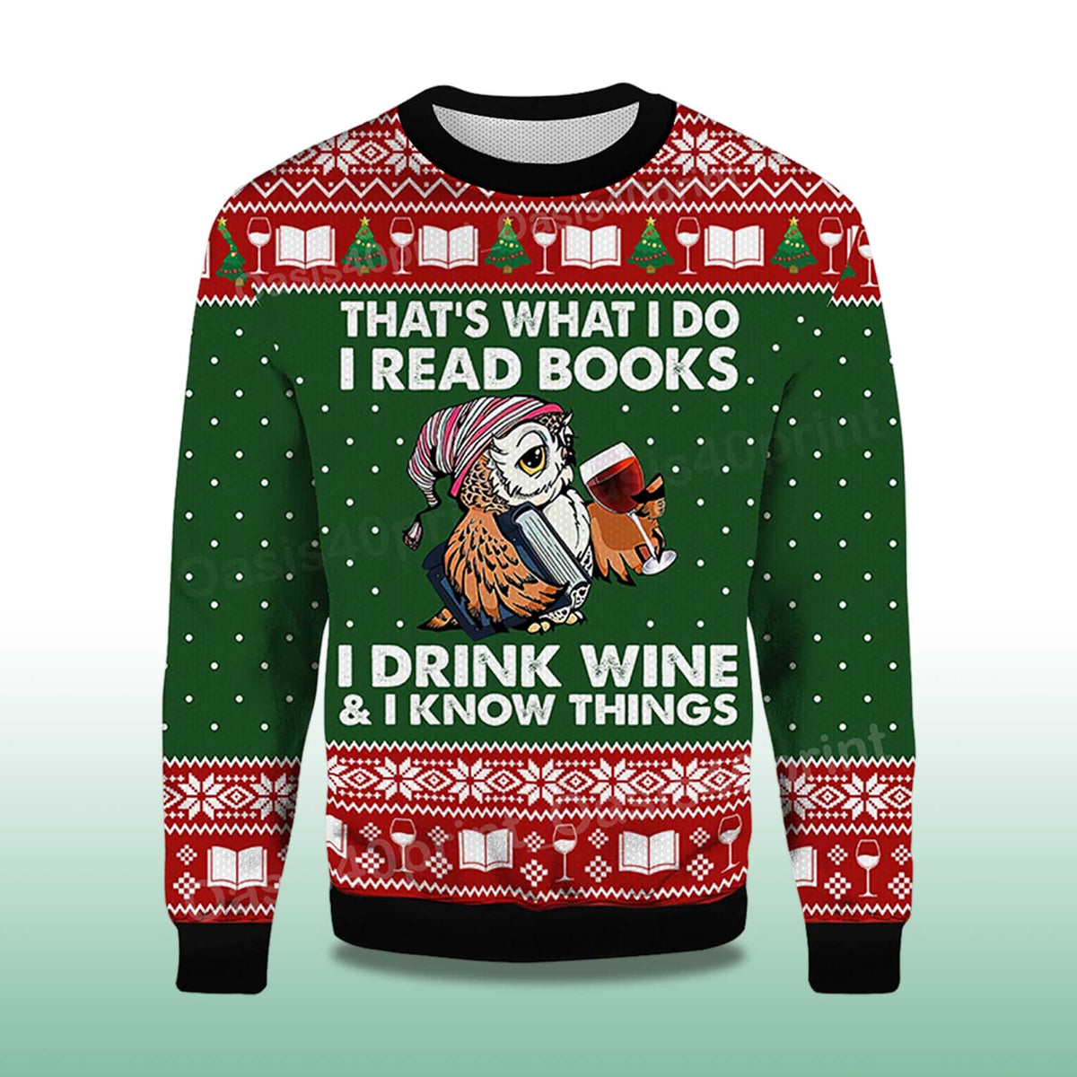 Owl That’s What I Do I Read Books I Drink Wine and I Know Things Ugly Christmas Sweater - Holiday Gift product image 4