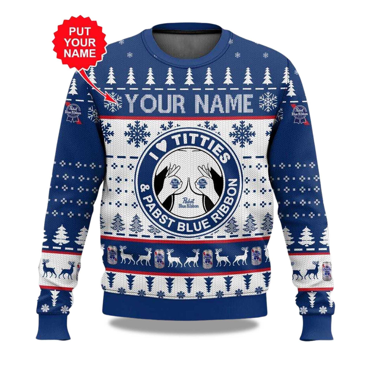 Pabst Blue Ribbon Titties Ugly Christmas Sweater - Holiday Gift product image