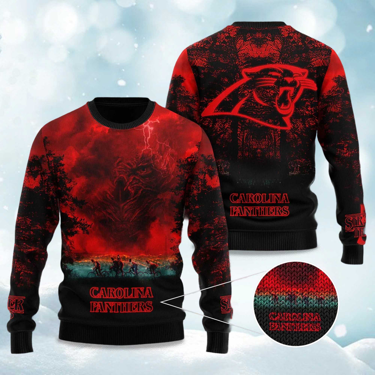 Panthers Stranger Things Ugly Christmas Sweater - Gift Idea product image