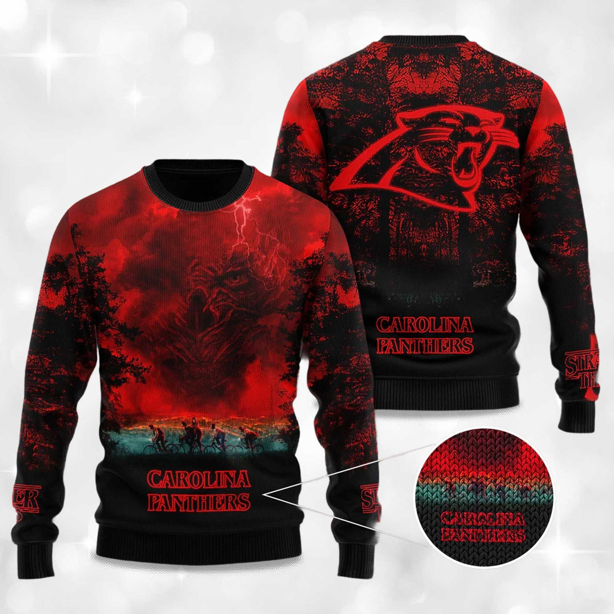Panthers Stranger Things Ugly Christmas Sweater - Gift Idea product image 4