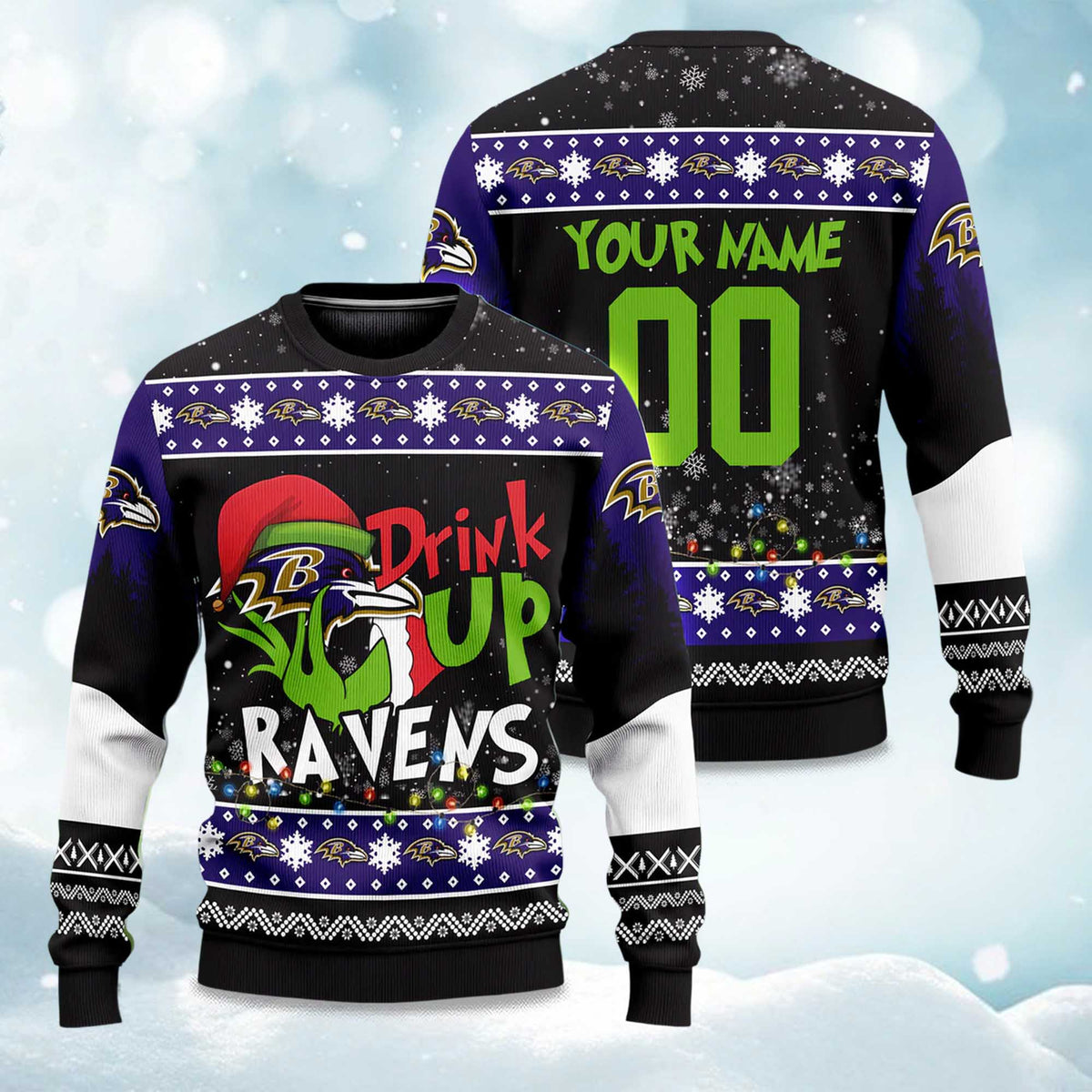 Ravens Drink Up Grnch Ugly Christmas Sweater - Holiday Gift product image