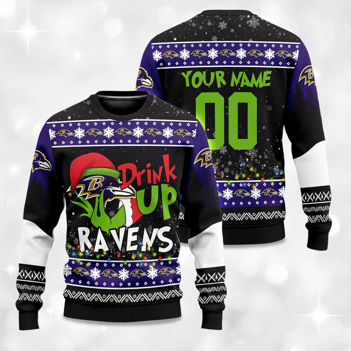 Ravens Drink Up Grnch Ugly Christmas Sweater - Holiday Gift product image 4