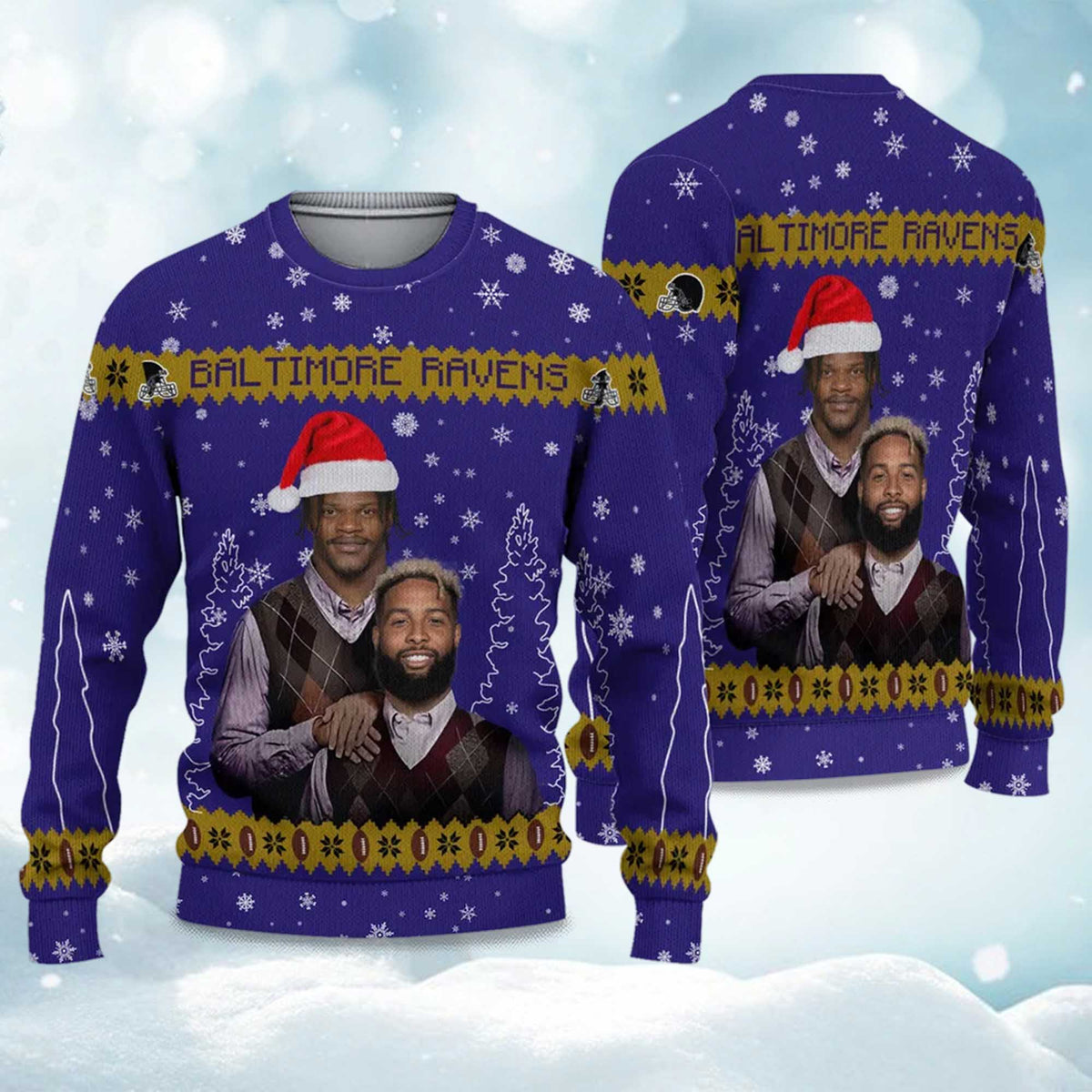 Ravens Lamar Jackson x Odell Beckham Jr. Football Ugly Christmas Sweater - Holiday Gift product image