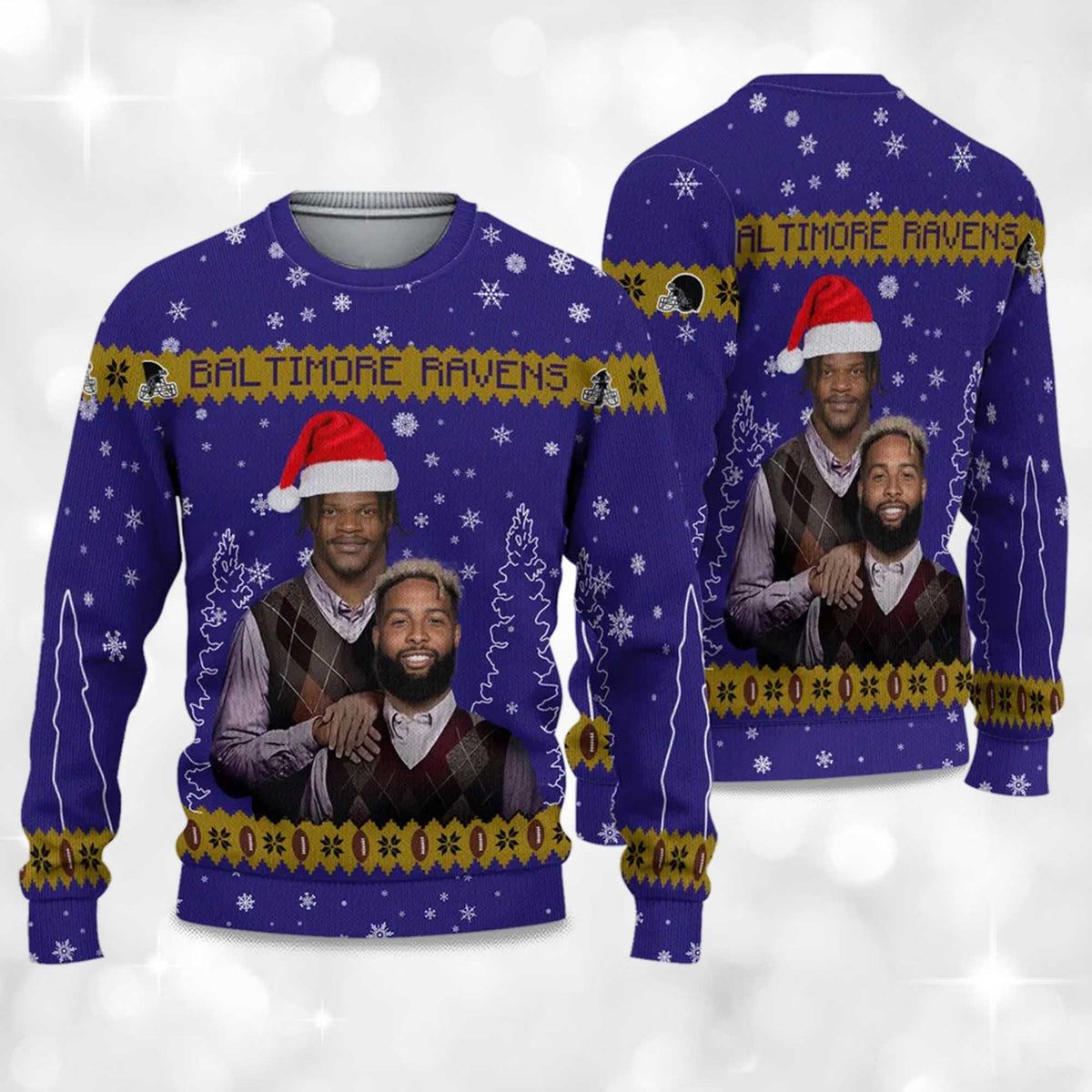 Ravens Lamar Jackson x Odell Beckham Jr. Football Ugly Christmas Sweater - Holiday Gift product image 4