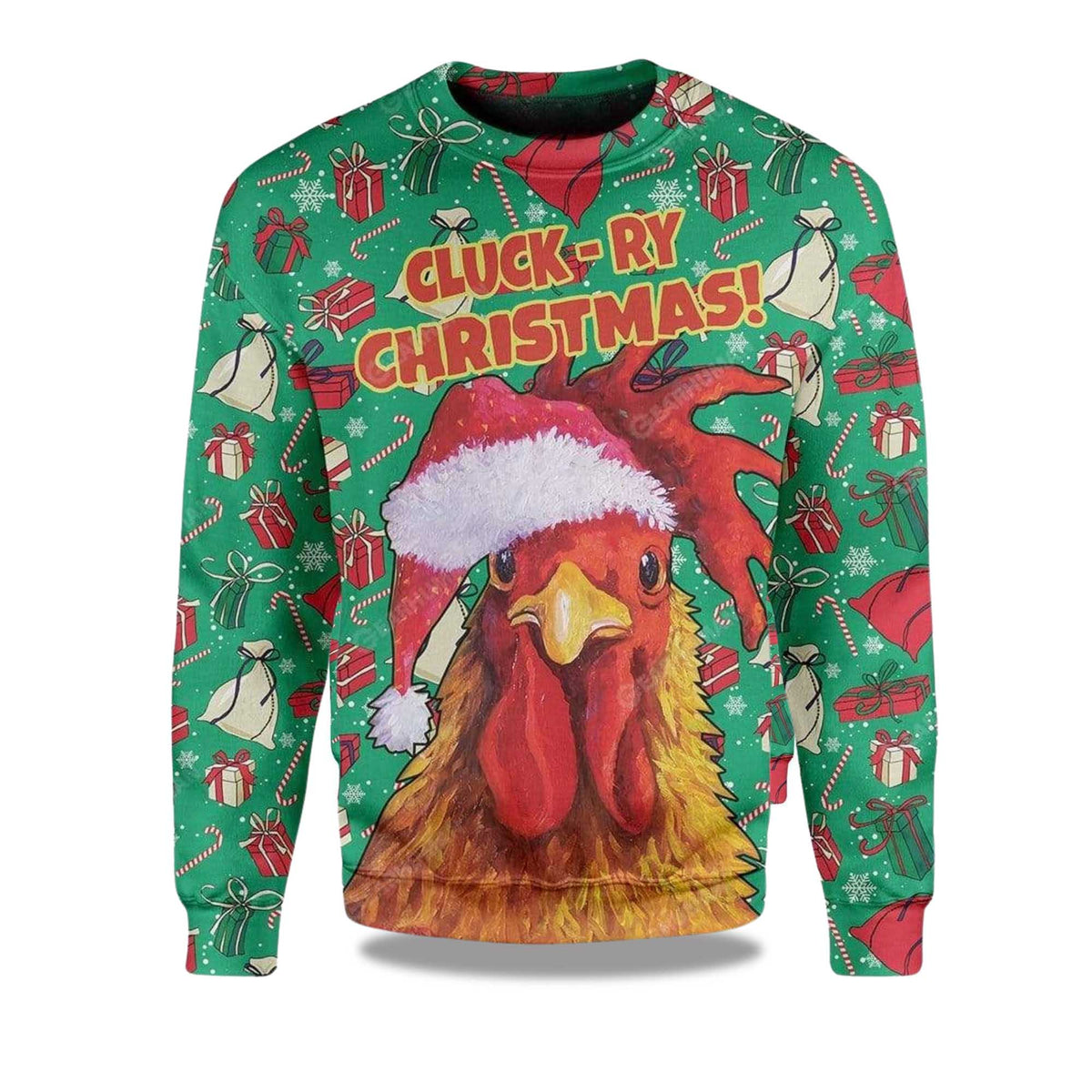 Rooster Chicken Santa Ugly Christmas Sweater - Holiday Gift product image