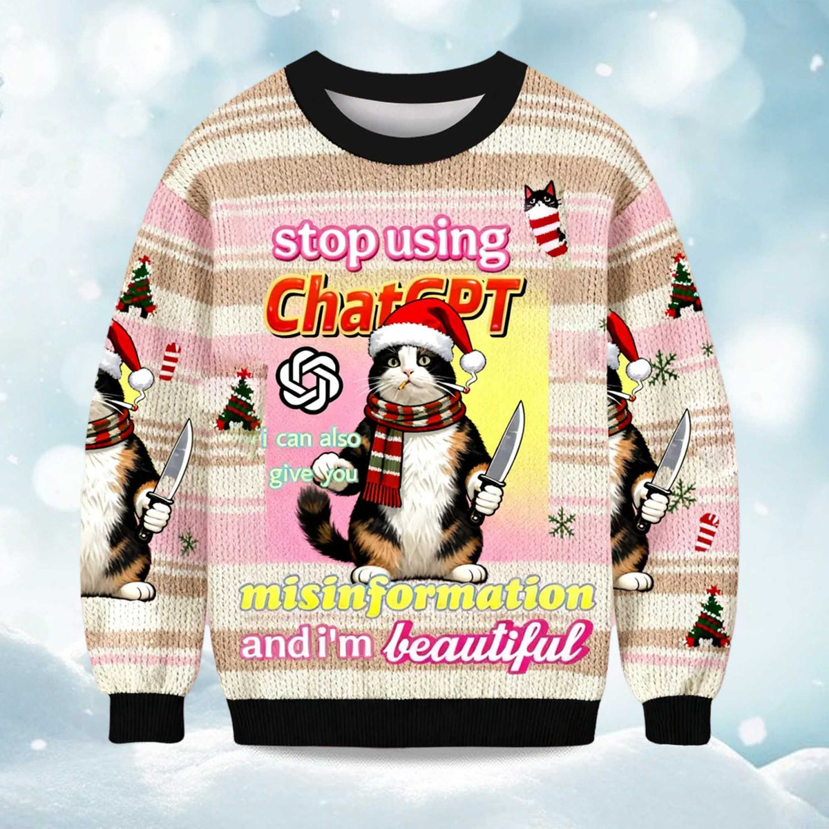Stop Using ChatGPT Ugly Christmas Sweater - Holiday Gift product image