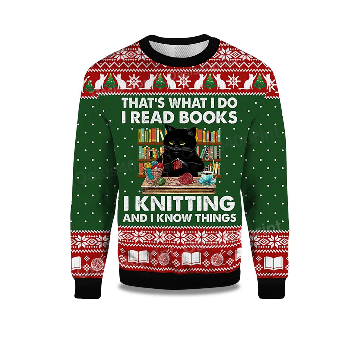 That’s What I Do I Read Books Black Cat Ugly Christmas Sweater - Holiday Gift product image