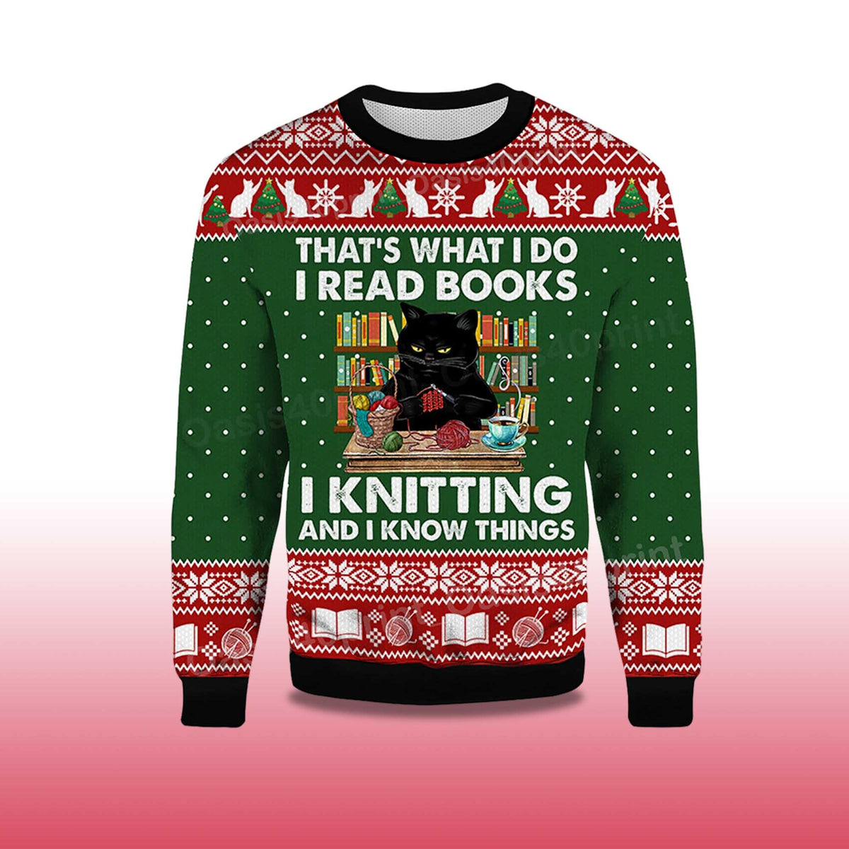 That’s What I Do I Read Books Black Cat Ugly Christmas Sweater - Holiday Gift product image 4