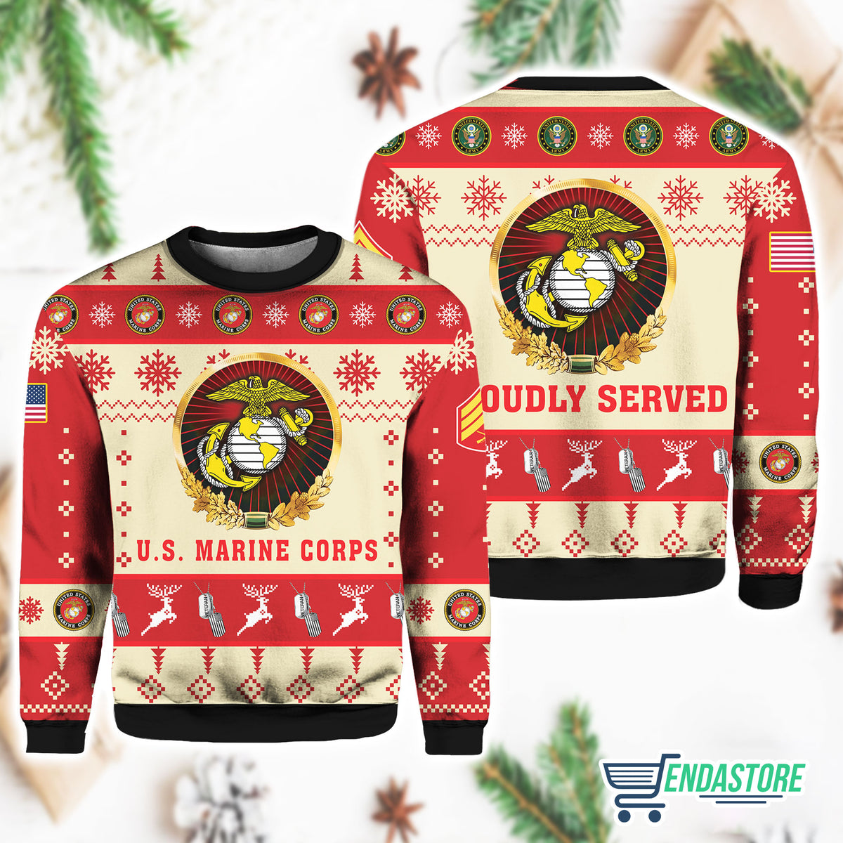 US Marine Corps Veterans Proudly Served 3D Ugly Christmas Sweater - Holiday Gift product image