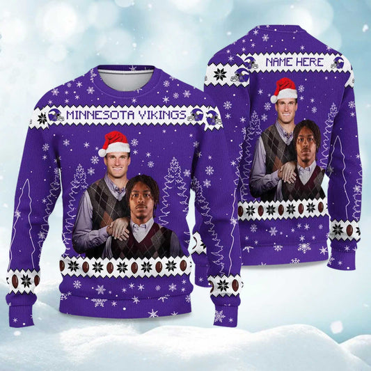 Vikings Justin Jefferson x Kirk Cousins Football Ugly Christmas Sweater - Holiday Gift product image
