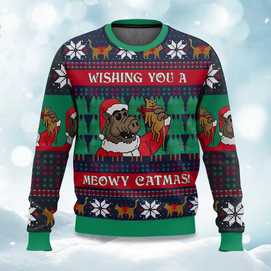 Wishing You A Meowy Catmas Ugly Christmas Sweater - Holiday Gift product image