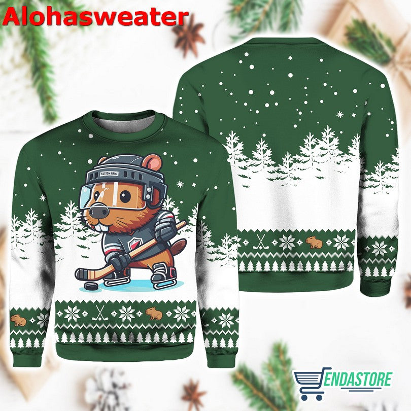 Capybara Playing Hockey Ugly Christmas Sweater - Holiday Gift product image