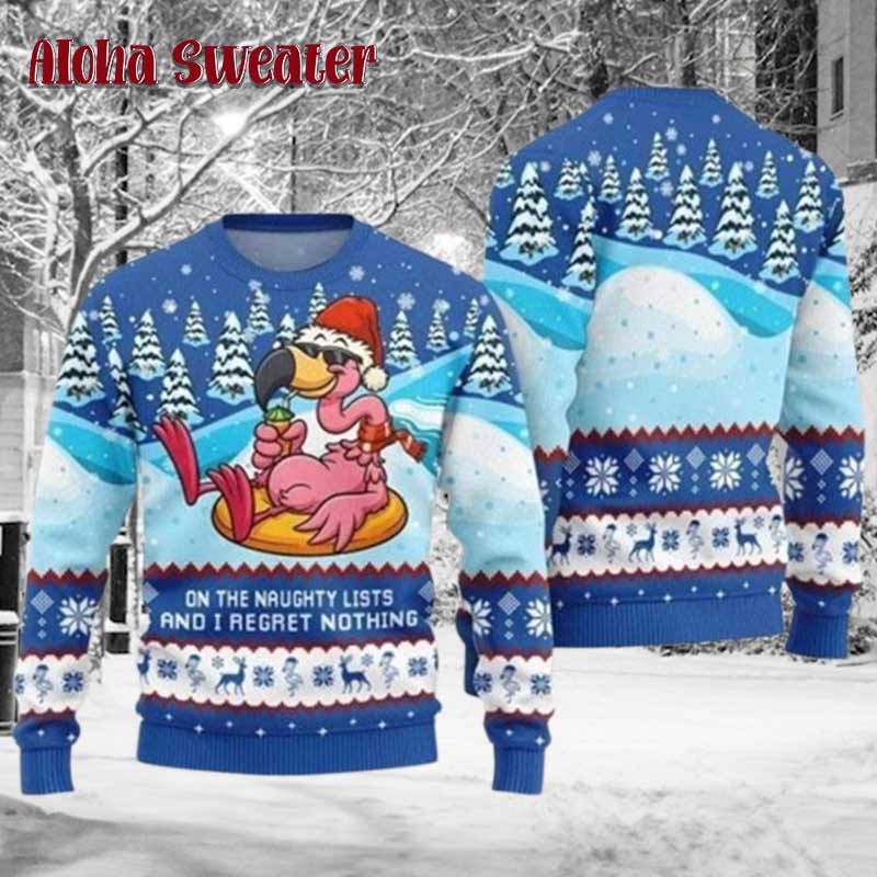 Christmas Naughty List Flamingo Ugly Christmas Sweater - Holiday Gift product image